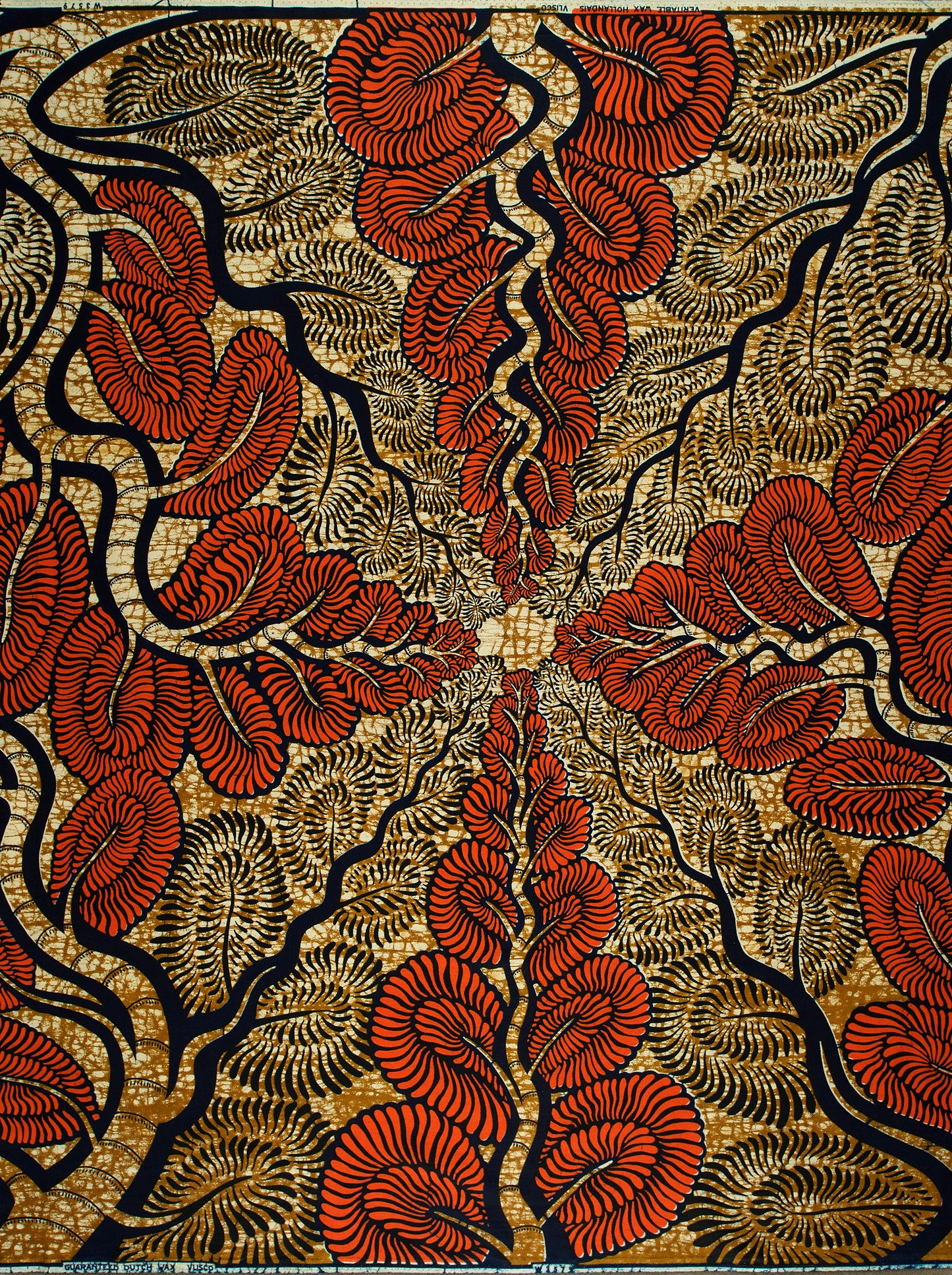 Vibrant red black gold patterned wax hollandais vlw3579.007