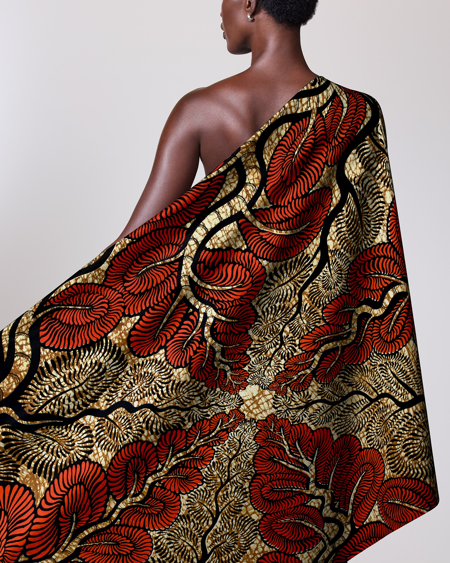 Vibrant red gold patterned fabric wax hollandais vlw3579.007