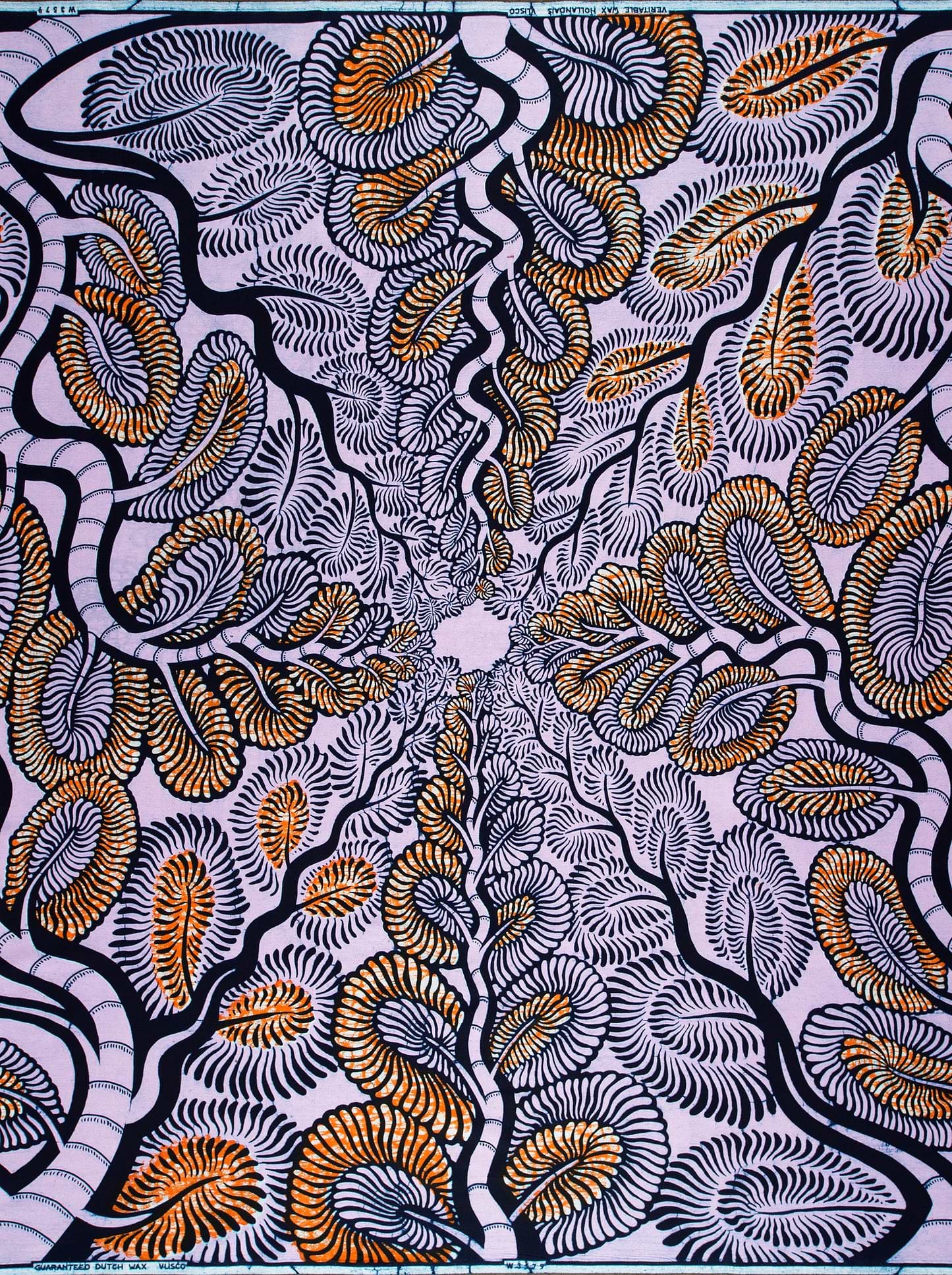 Vibrant orange black patterned african wax hollandais vlw3579.008