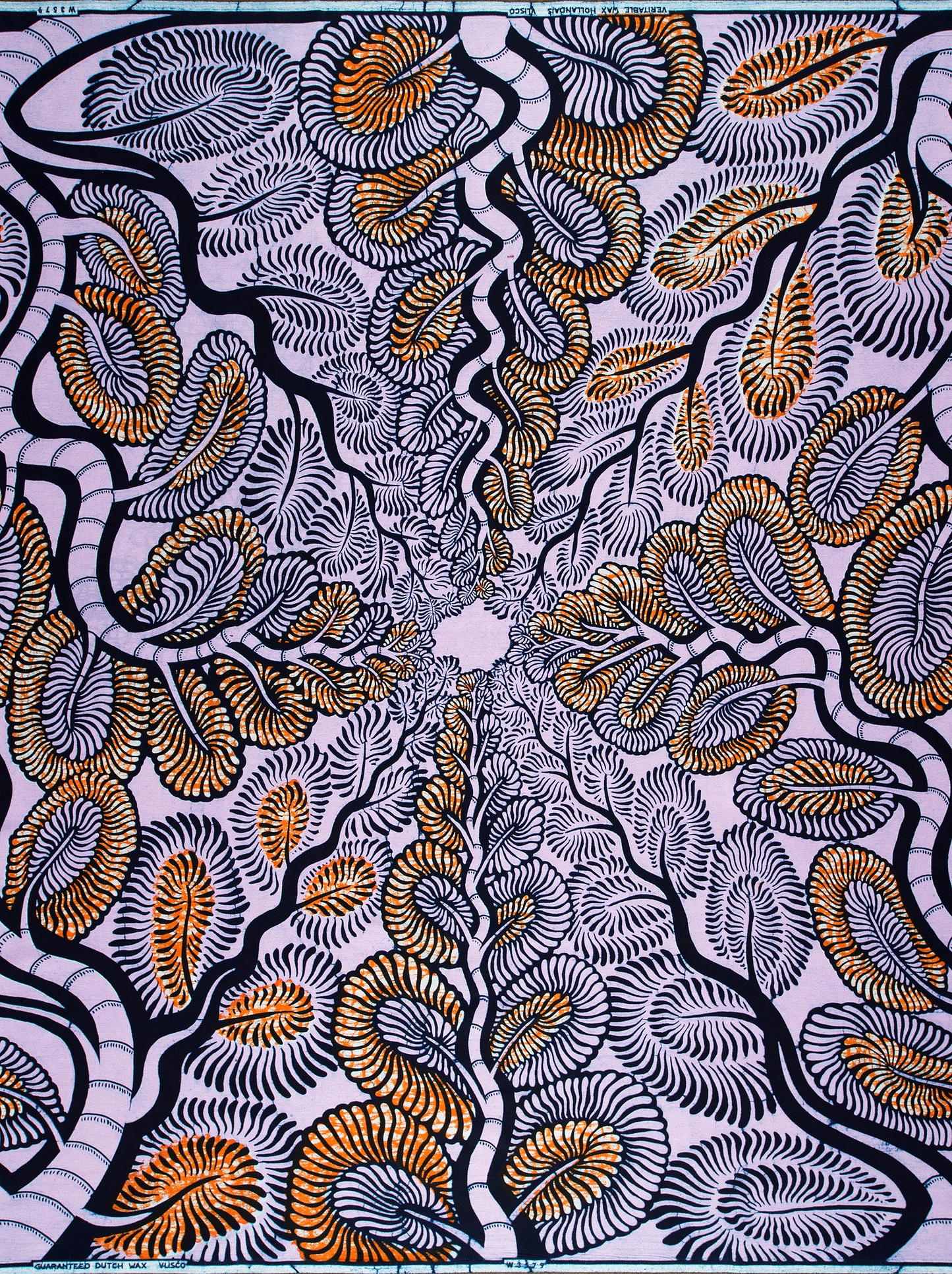 Vibrant orange black patterned african wax hollandais vlw3579.008