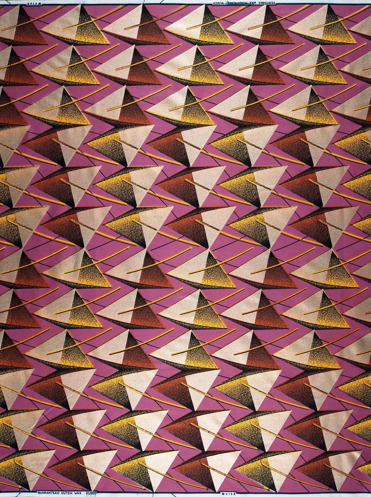 Vibrant geometric-patterned fabric triangles gold wax hollandais vlw4168.019