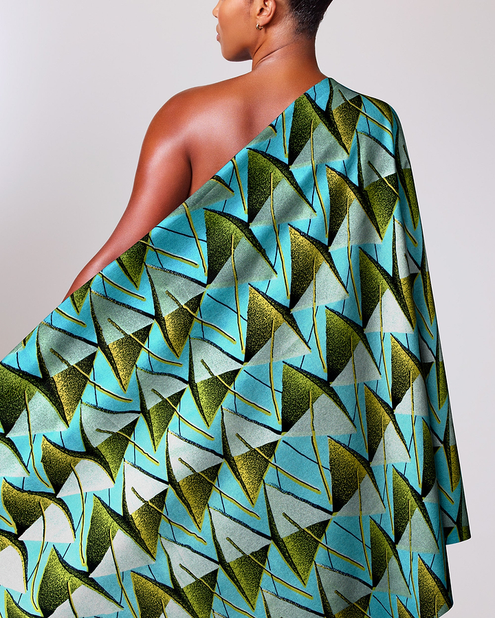 Vibrant turquoise olive green geometric-patterned wax hollandais vlw4168.020