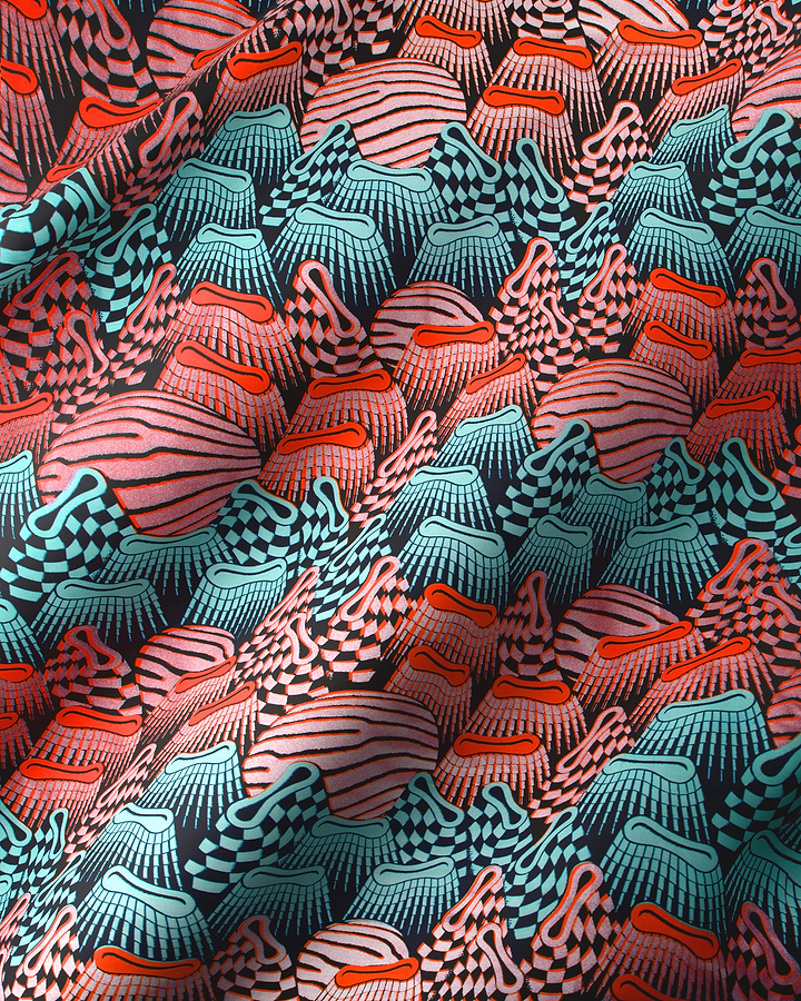 Vibrant patterned fabric stylized seashells wax hollandais vlw4425.019