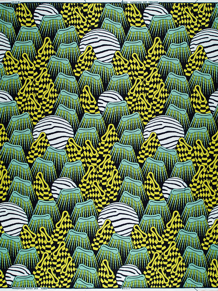 Vibrant green yellow black patterned wax hollandais vlw4425.020