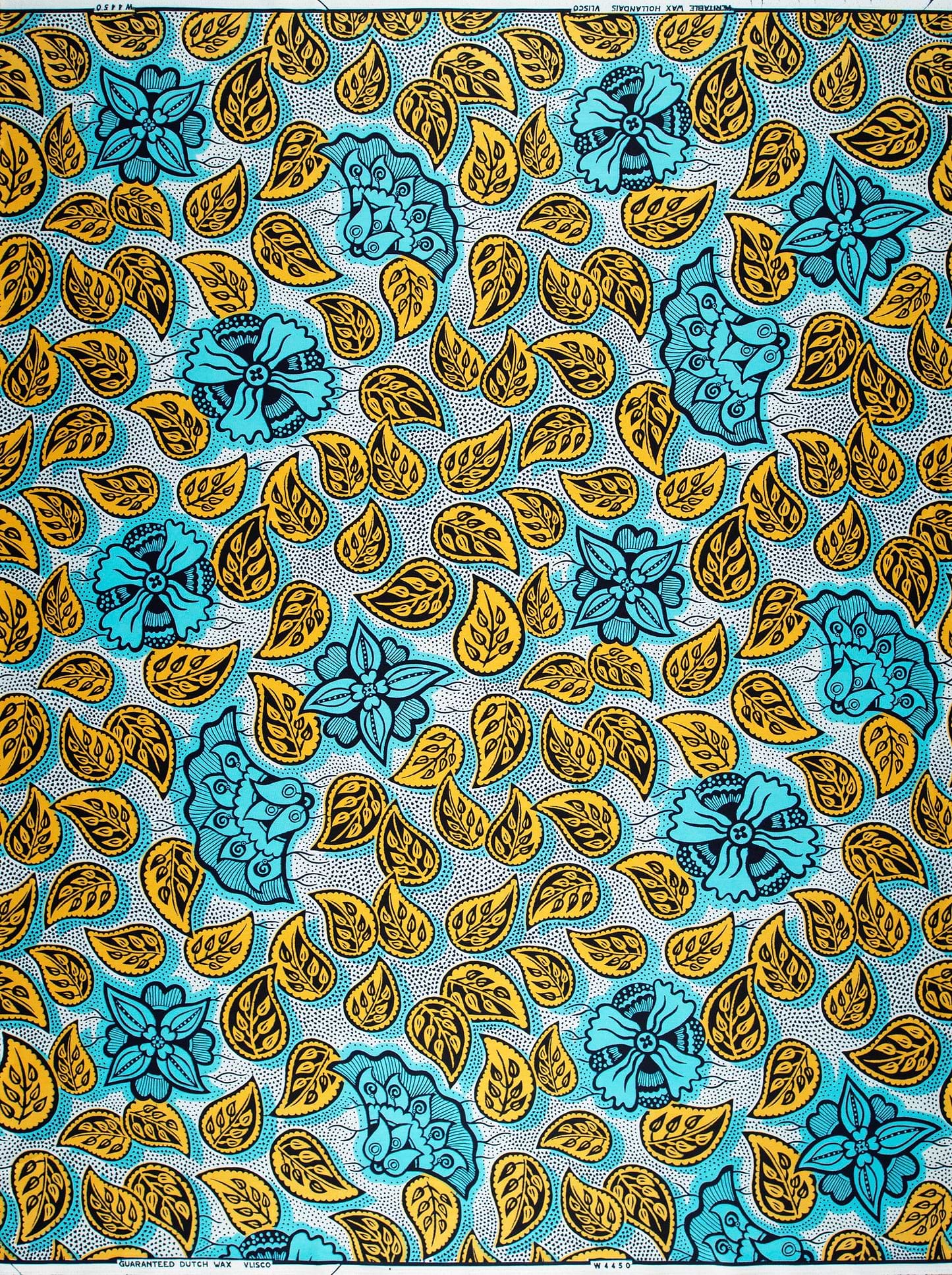 Vibrant turquoise gold african print wax hollandais vlw4450.016