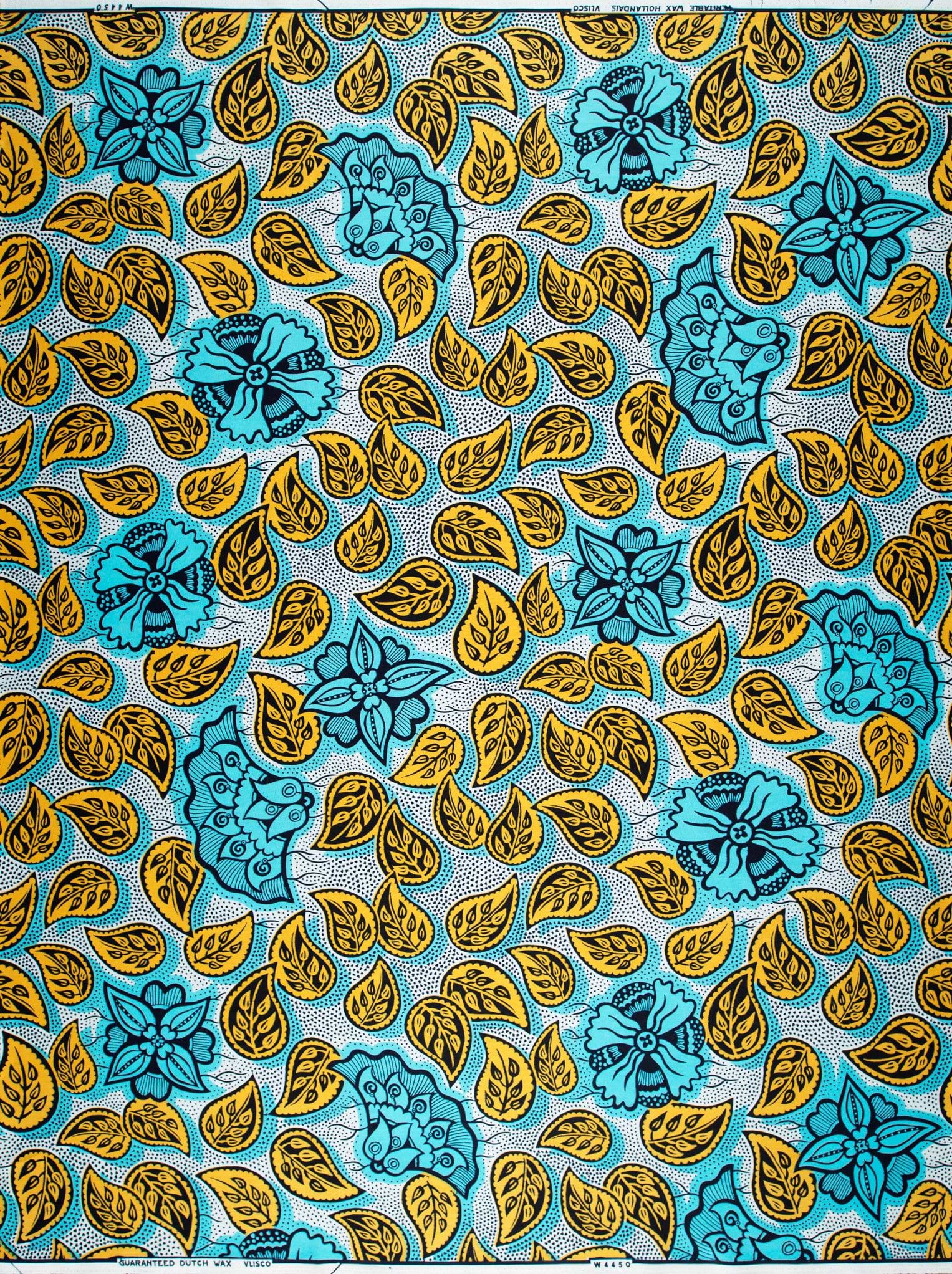Vibrant turquoise gold african print wax hollandais vlw4450.016
