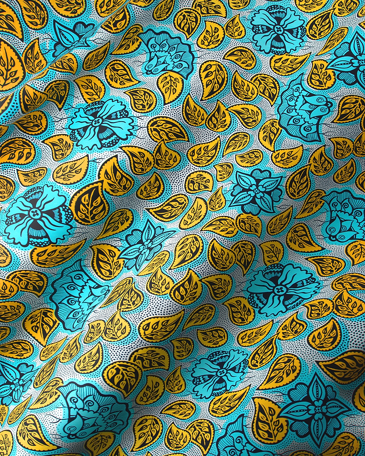 Vibrant turquoise gold patterned fabric wax hollandais vlw4450.016