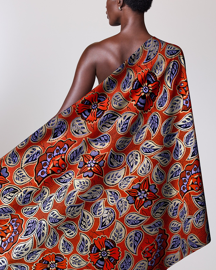 Vibrant orange fabric bold red wax hollandais vlw4450.018