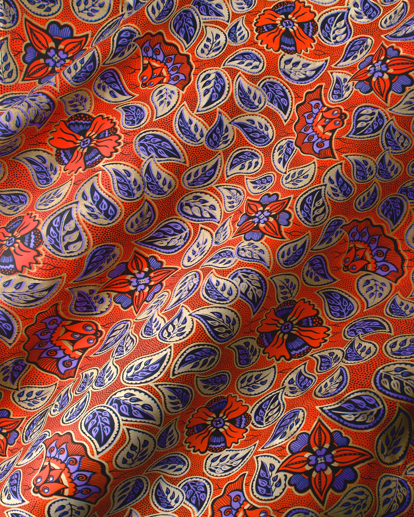 Vibrant orange fabric bold paisley wax hollandais vlw4450.018