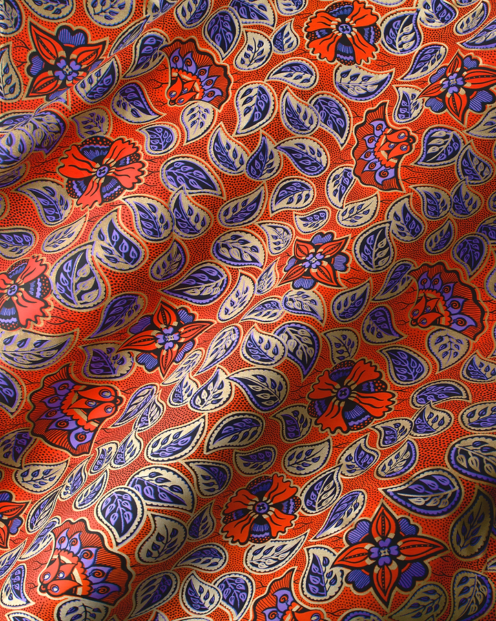 Vibrant orange fabric bold paisley wax hollandais vlw4450.018