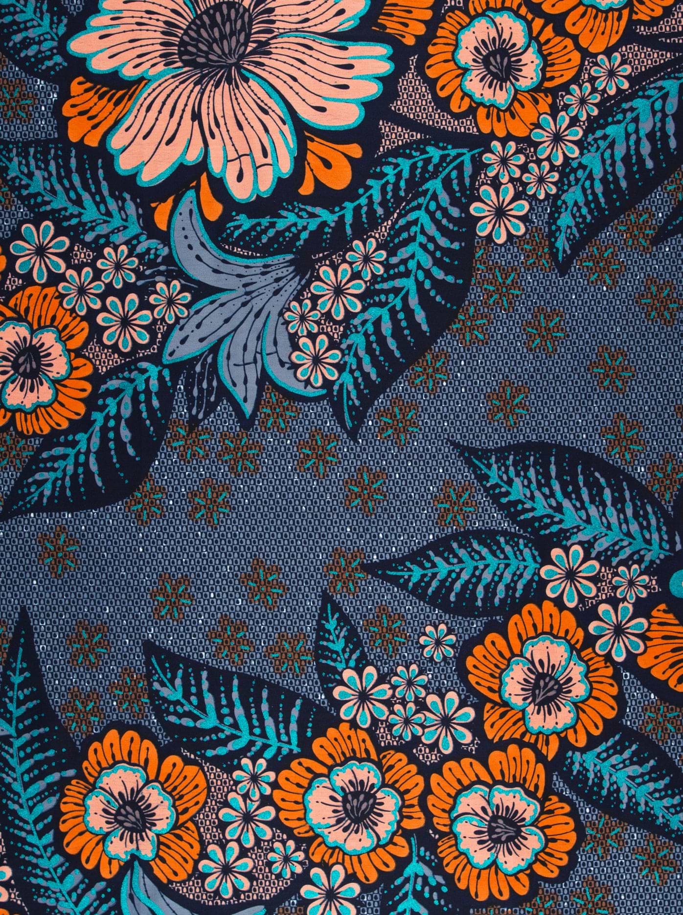 Vibrant orange teal floral patterned satin royal vlw4754.002