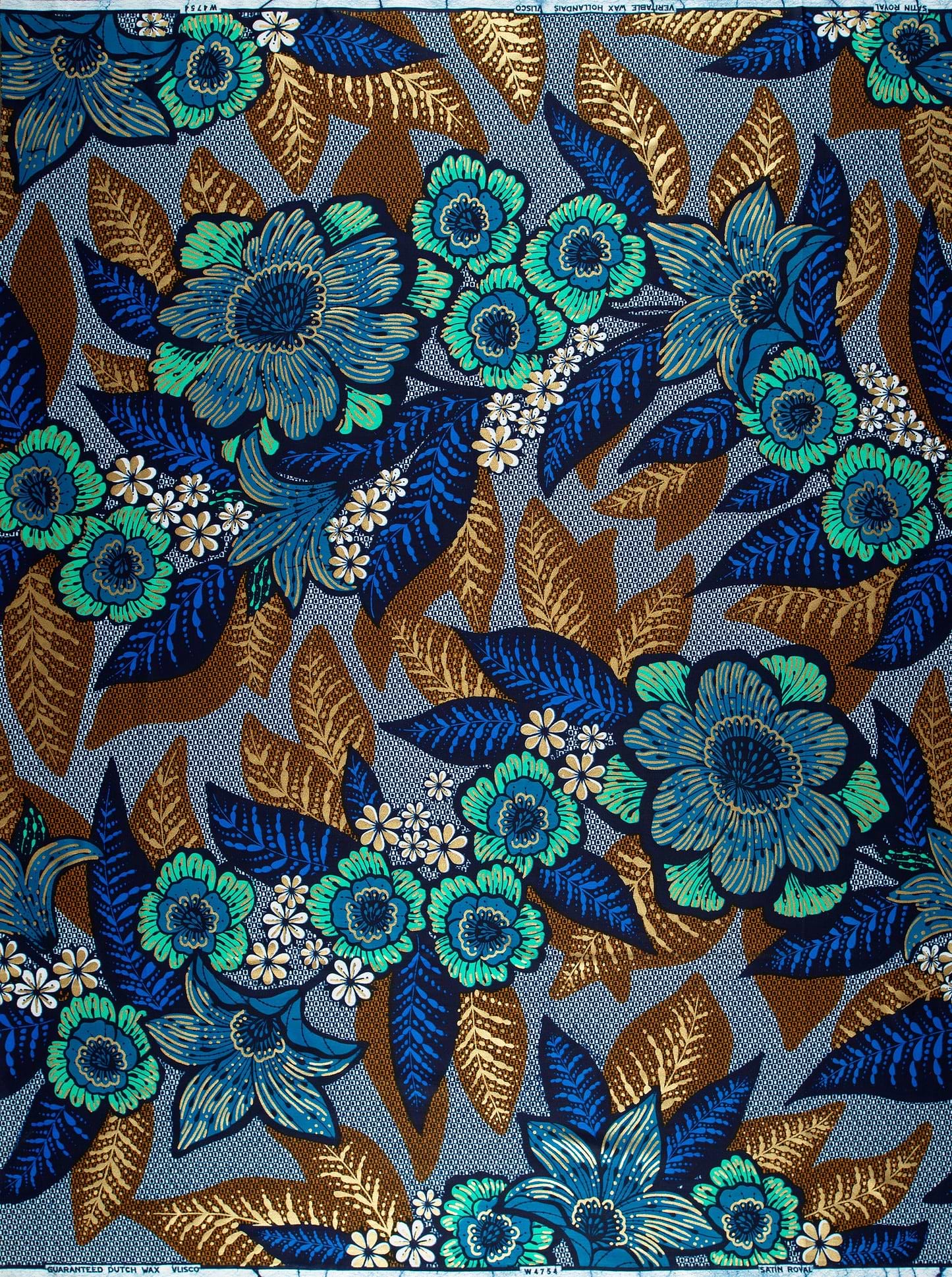 Vibrant blue green floral fabric satin royal vlw4754.005