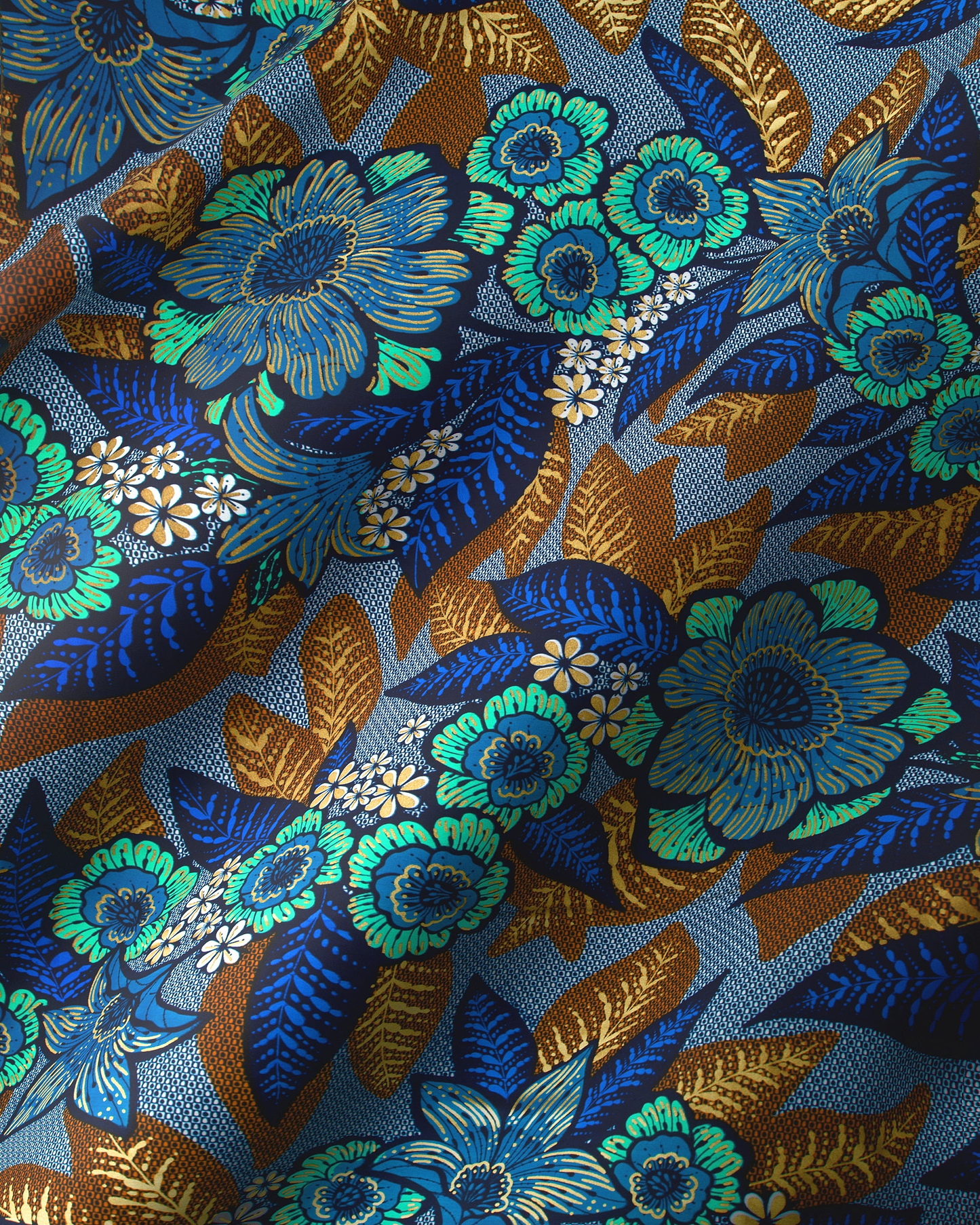 Vibrant blue green floral patterned satin royal vlw4754.005