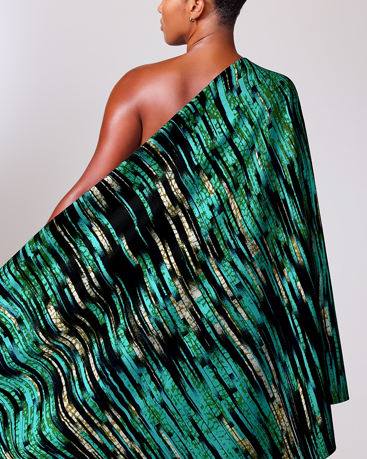 Vibrant emerald green black patterned wax hollandais vlw4799.007