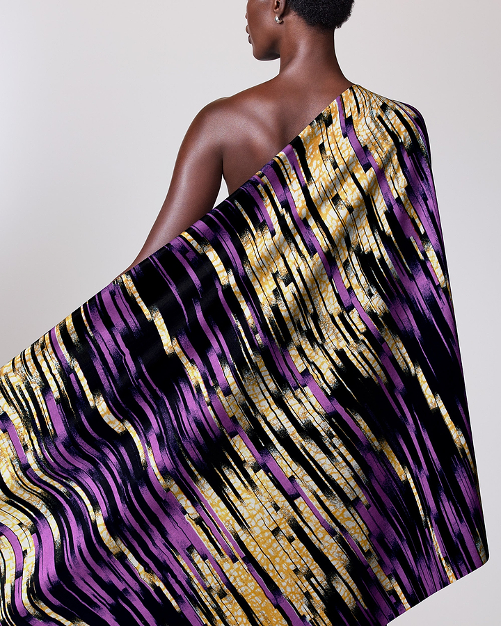 Vibrant one-shoulder wrap dress bold wax hollandais vlw4799.009