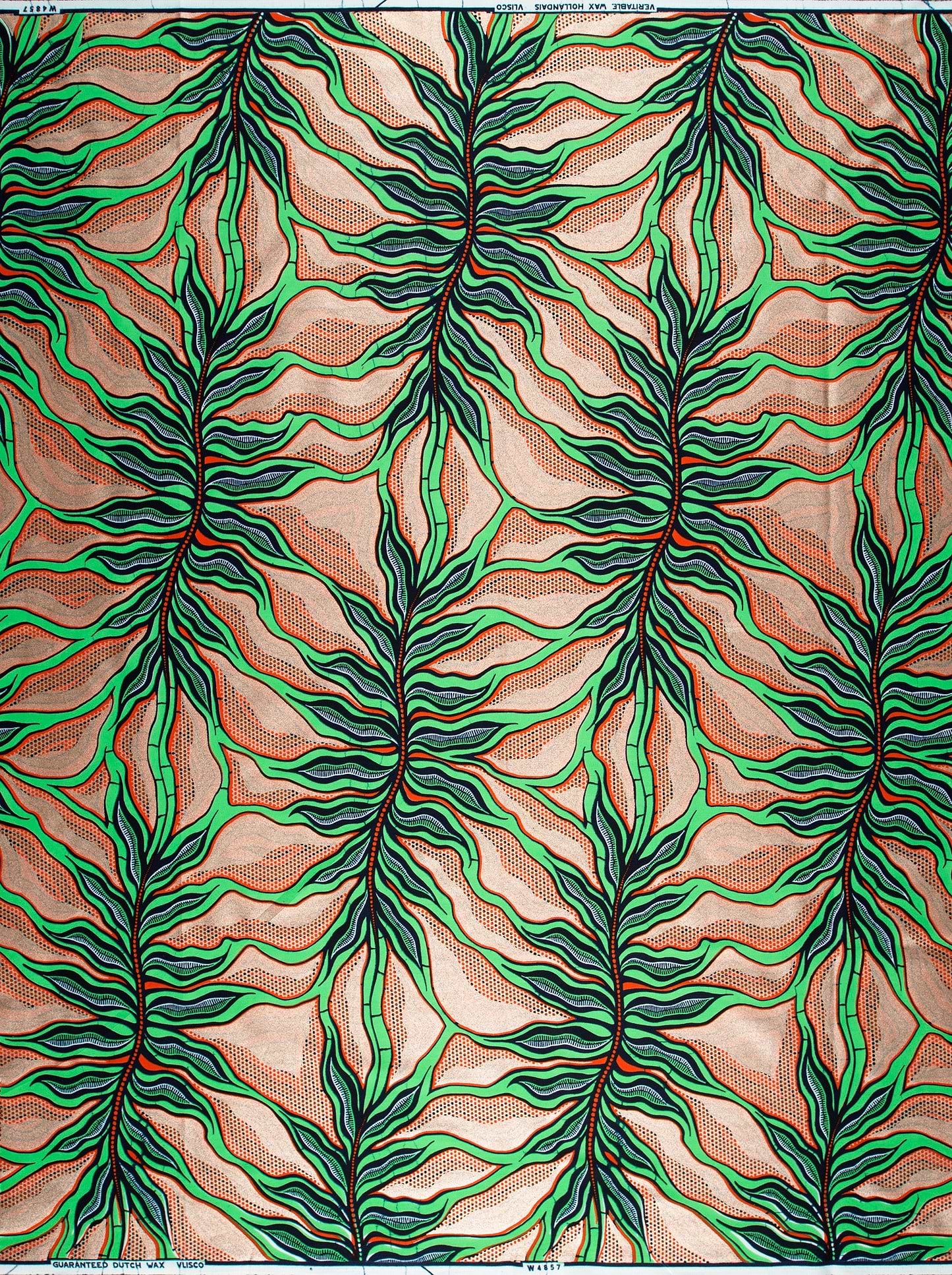 Vibrant green leafy patterned fabric wax hollandais vlw4857.025