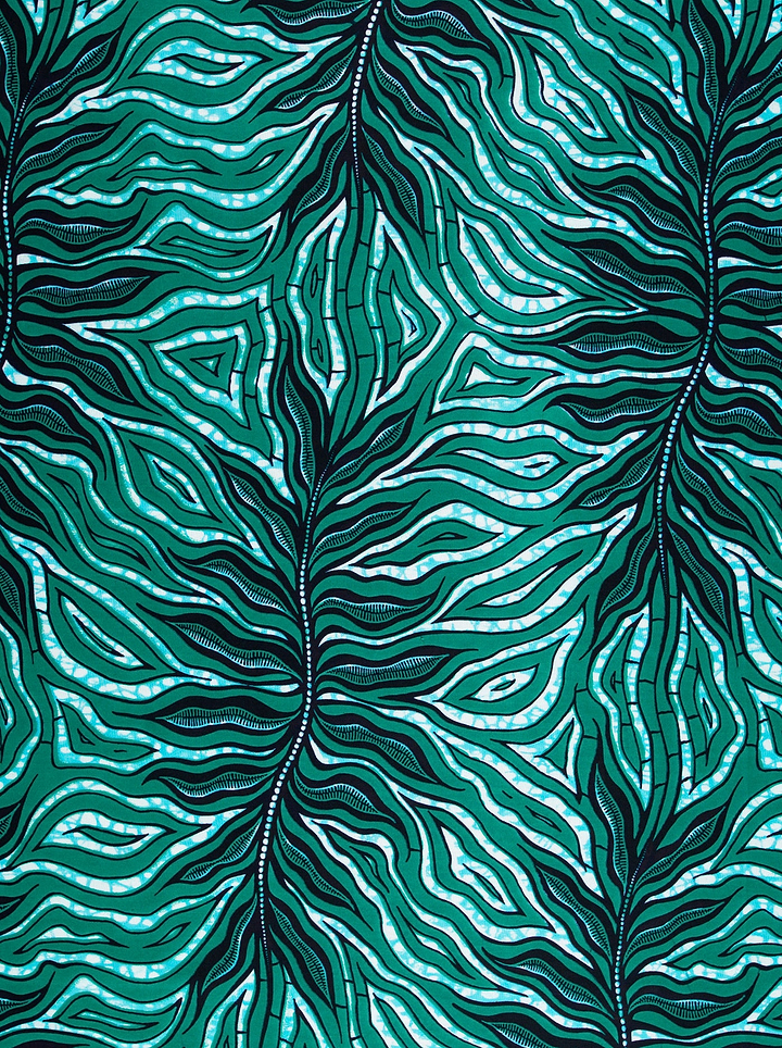 Vibrant teal black patterned fabric wax hollandais vlw4857.026