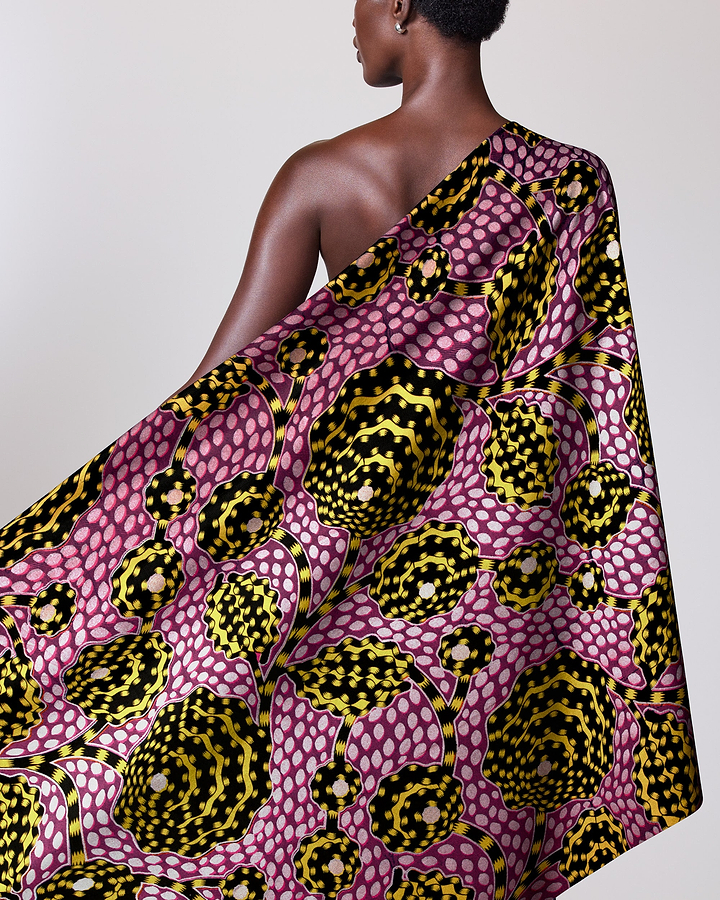 Vibrant pink black yellow patterned wax hollandais vlw5069.013