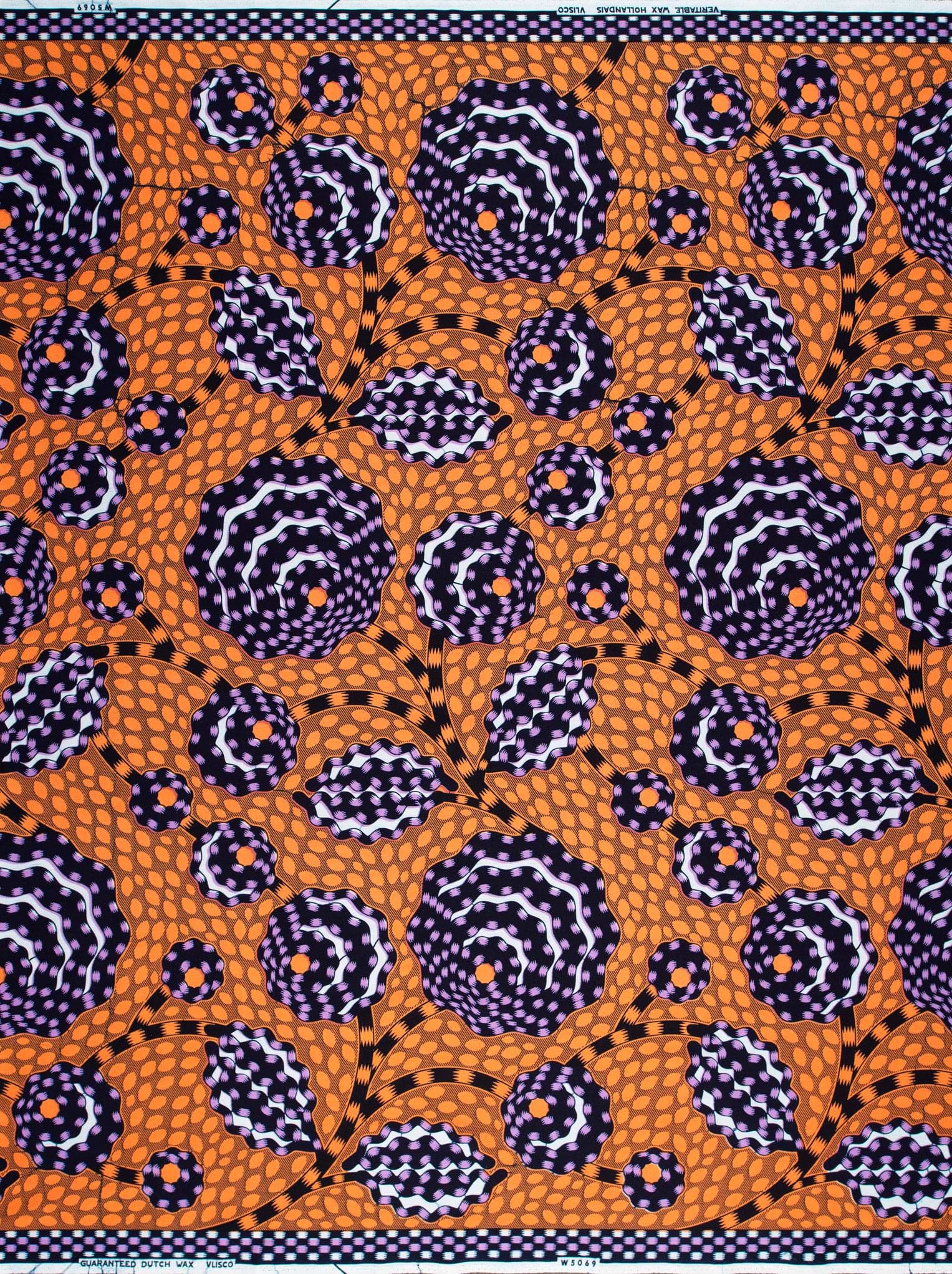 Vibrant orange african print fabric wax hollandais vlw5069.014