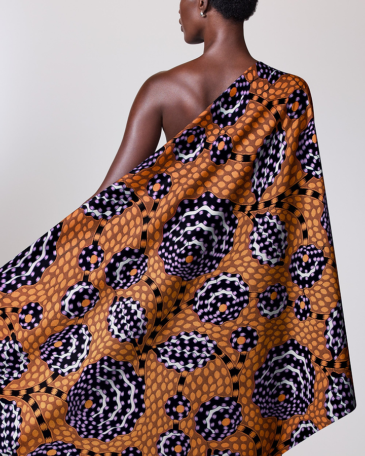 Vibrant orange black patterned fabric wax hollandais vlw5069.014