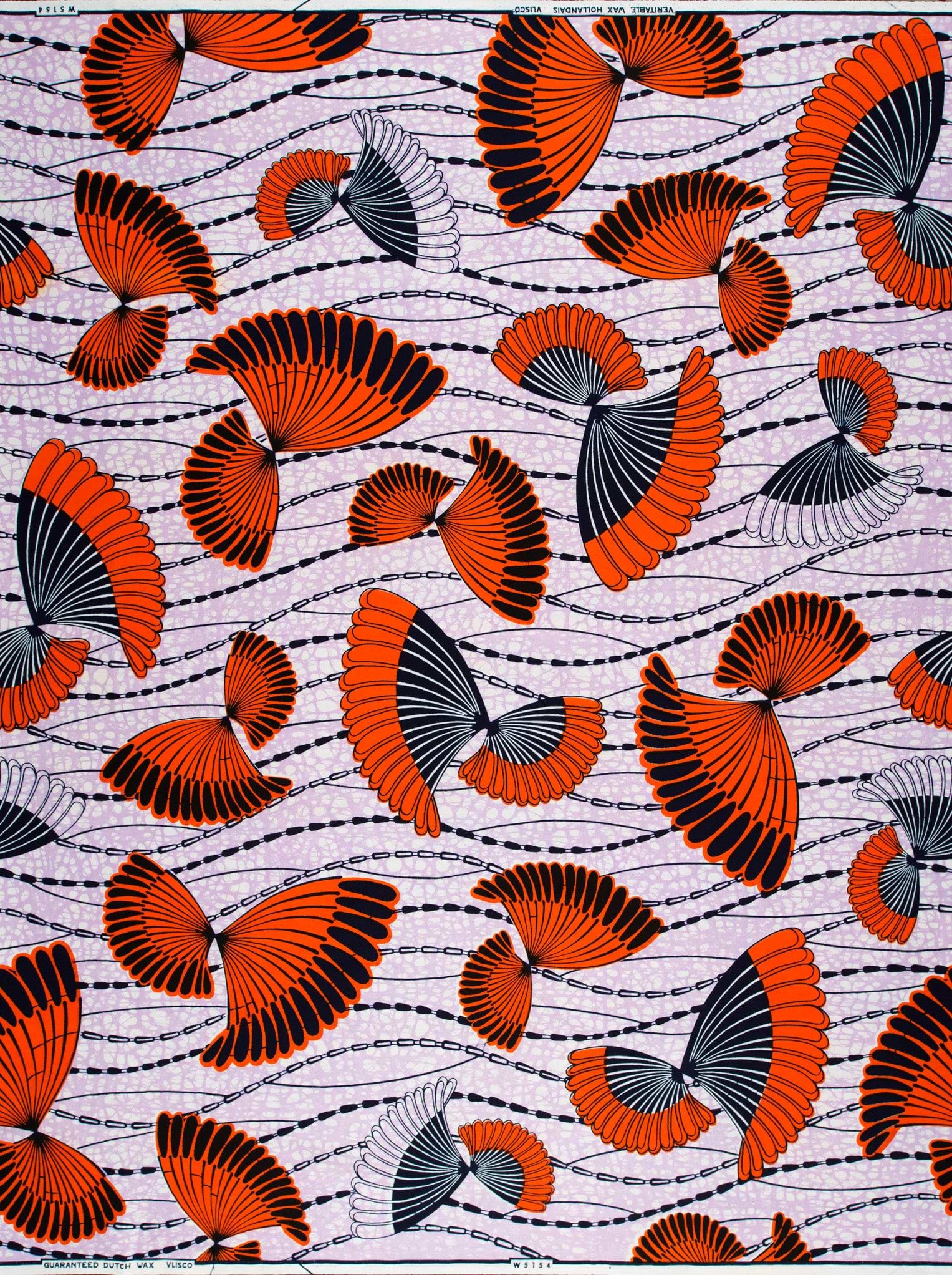 Vibrant orange black fan-shaped motifs wax hollandais vlw5154.001