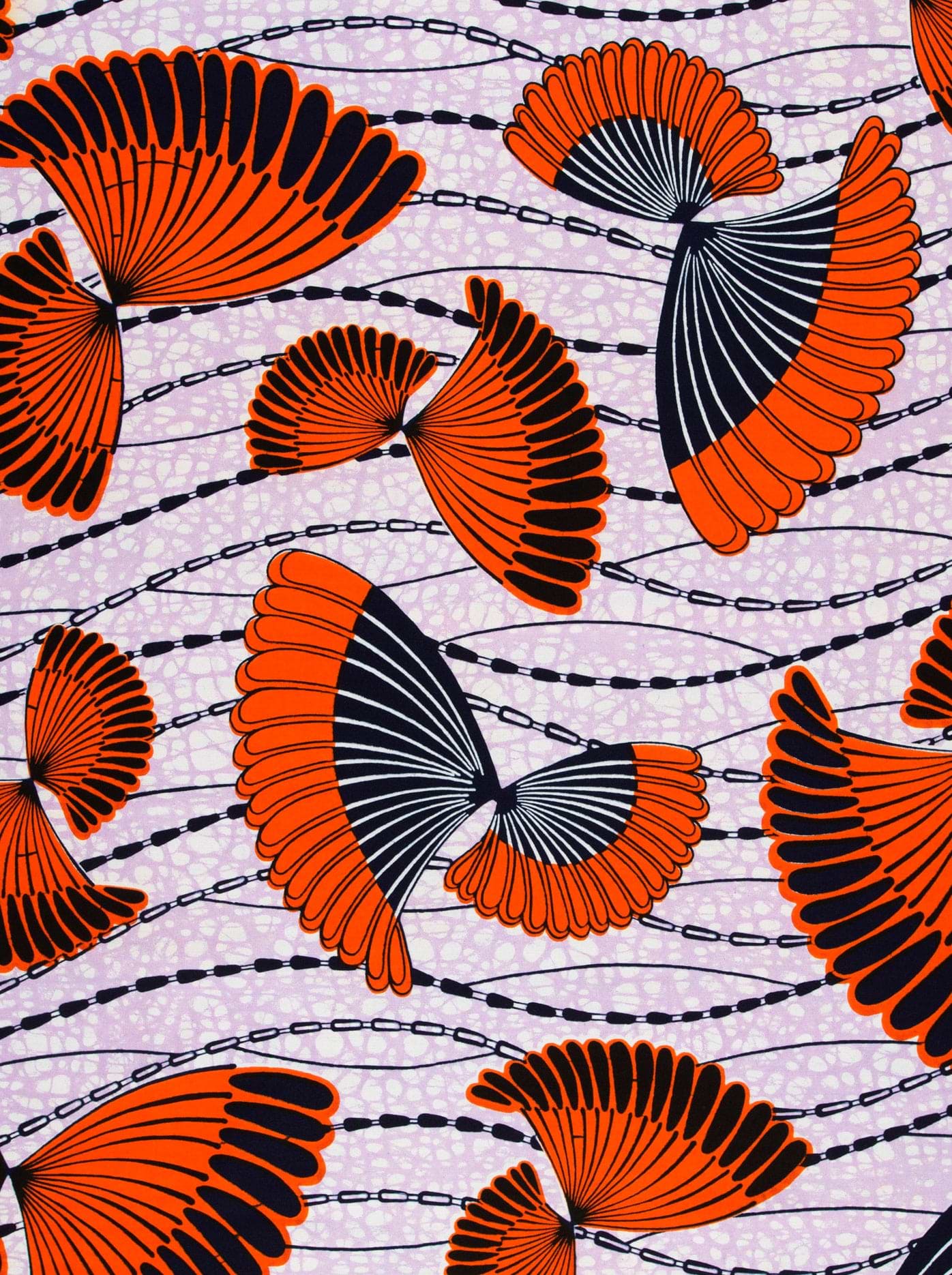 Vibrant orange black fan-shaped motifs wax hollandais vlw5154.001