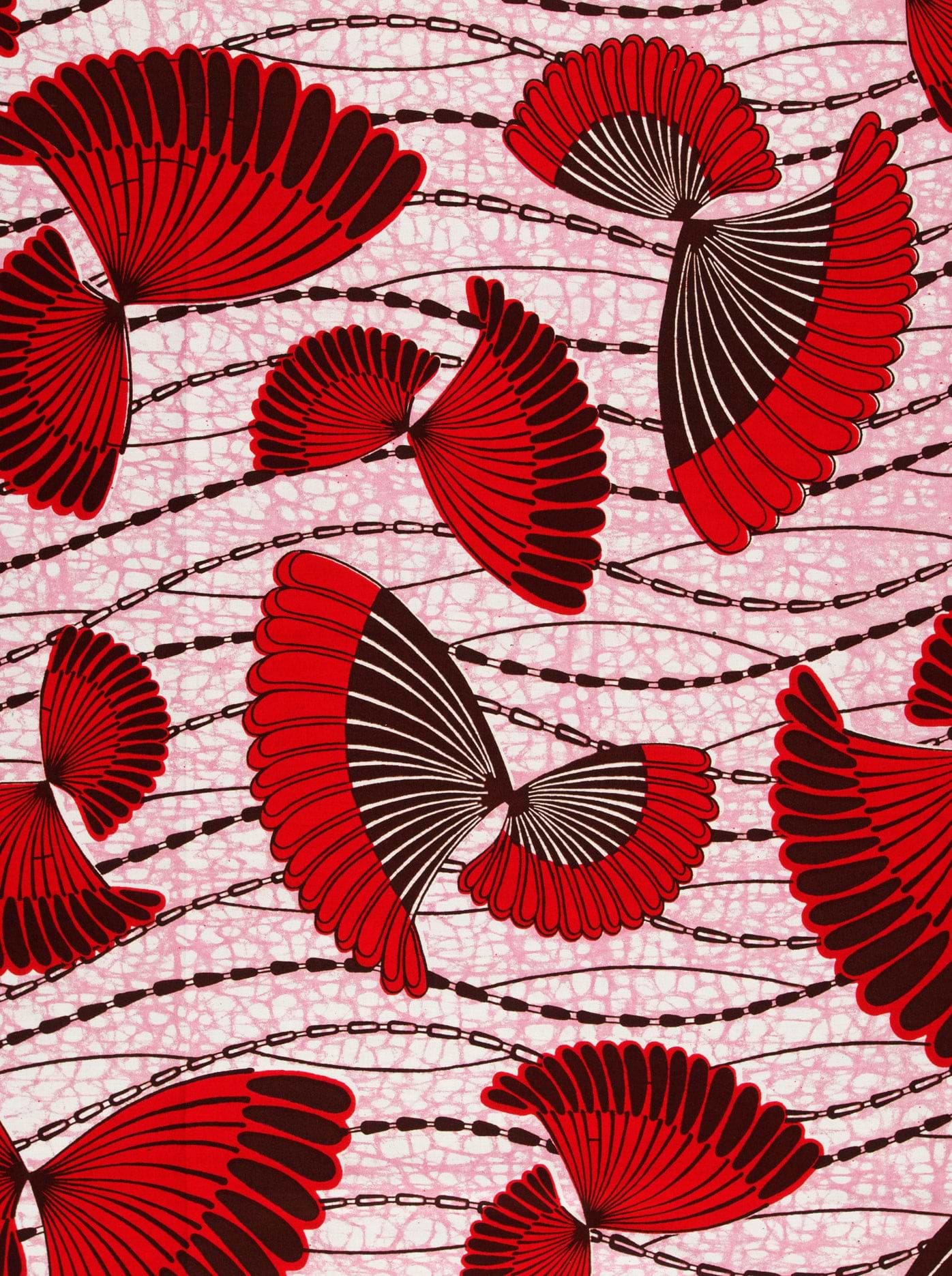 Vibrant red black fan-shaped motifs wax hollandais vlw5154.006