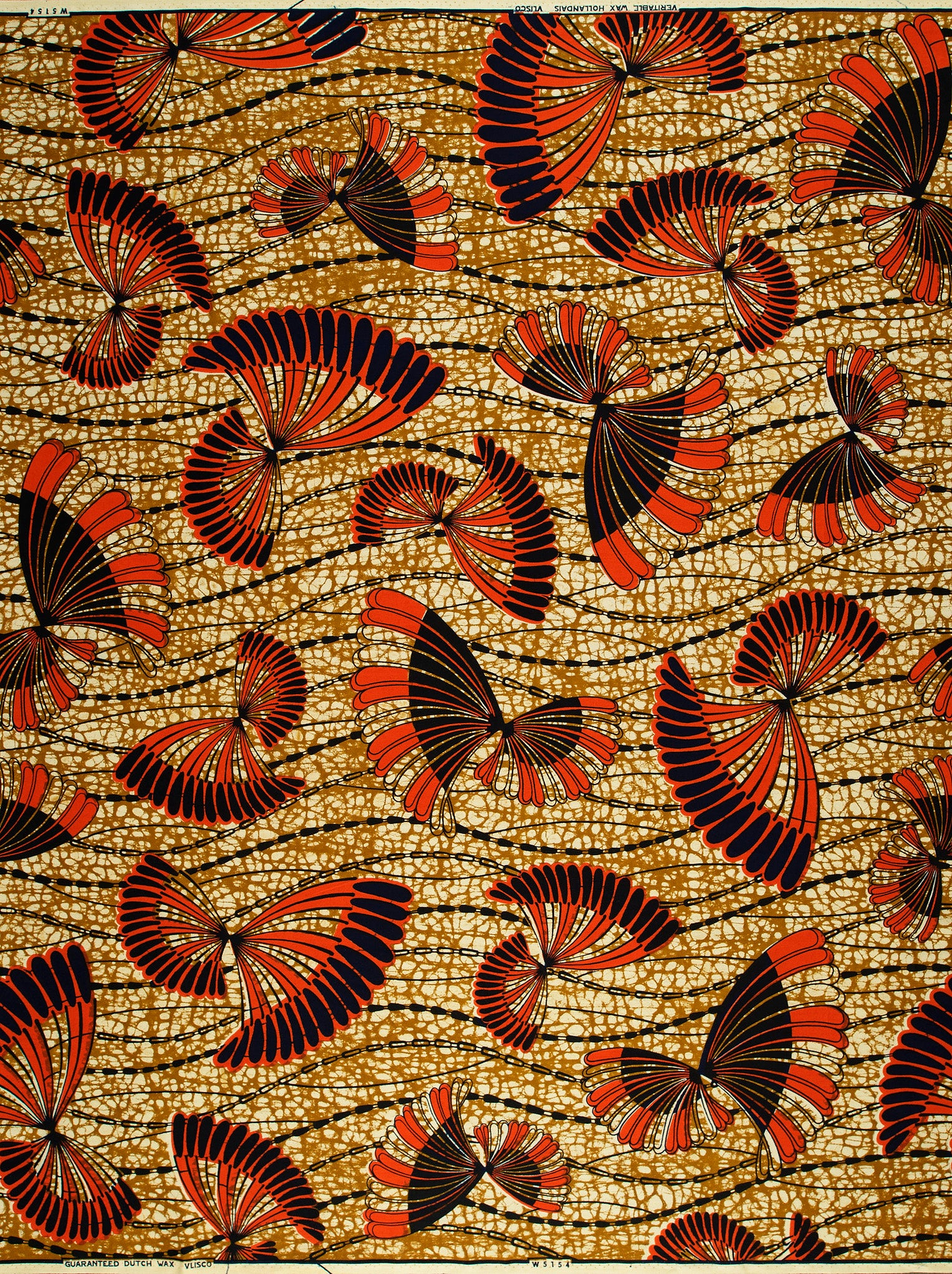 Vibrant red black fan-shaped motifs wax hollandais vlw5154.010