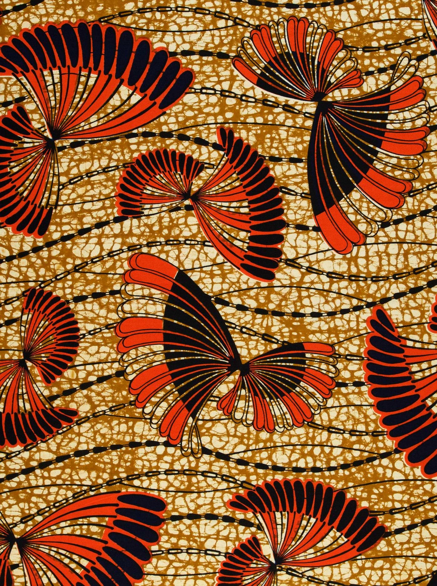 Vibrant red black fan-shaped motifs wax hollandais vlw5154.010
