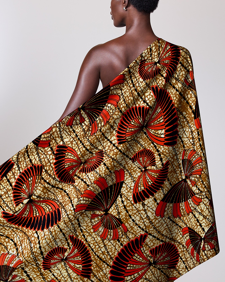Vibrant red black butterfly-patterned african wax hollandais vlw5154.010