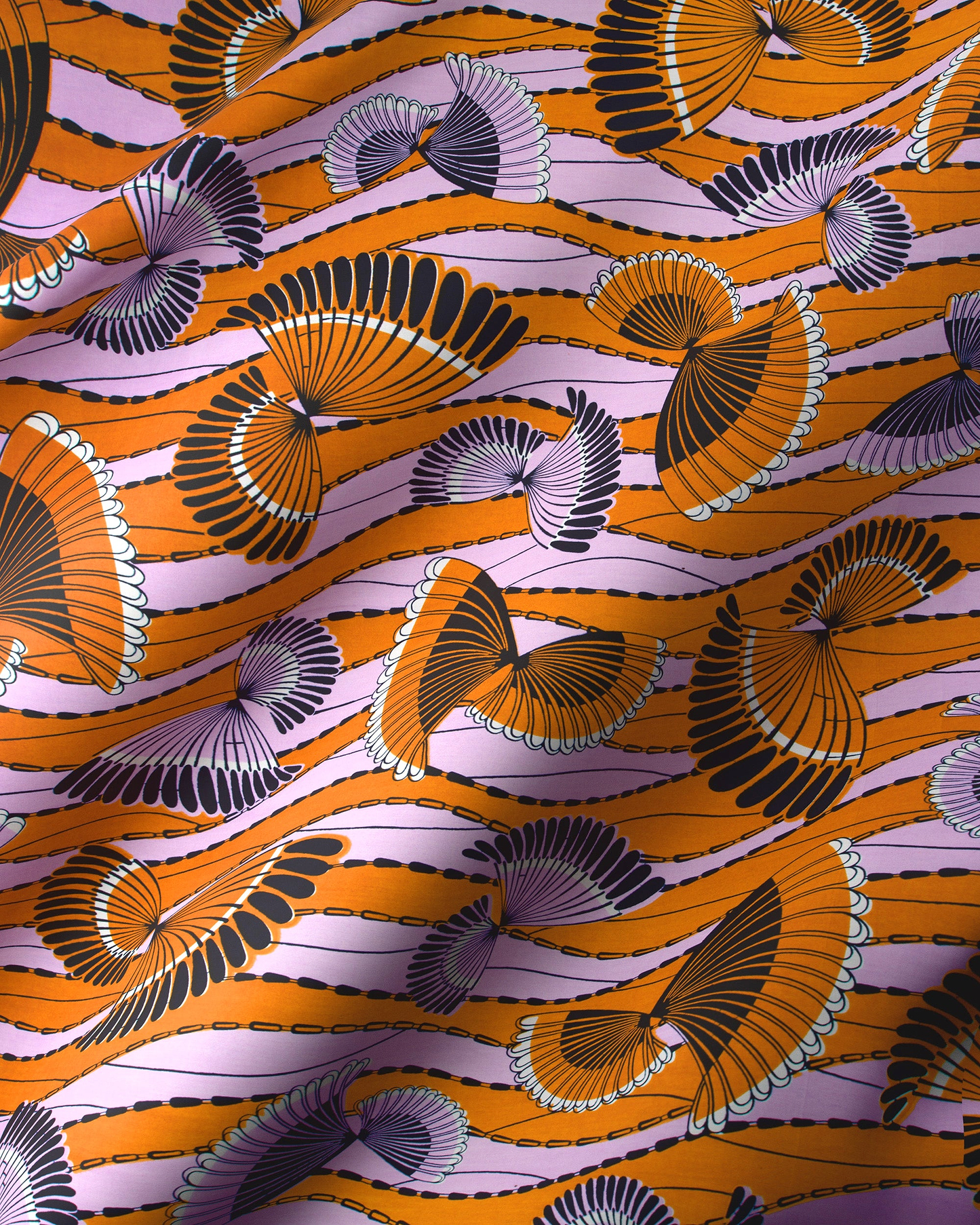 Vibrant orange lavender fabric bold wax hollandais vlw5154.011