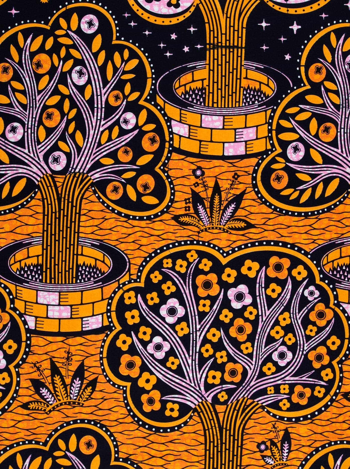 Vibrant orange black patterned fabric wax hollandais vlw5403.001