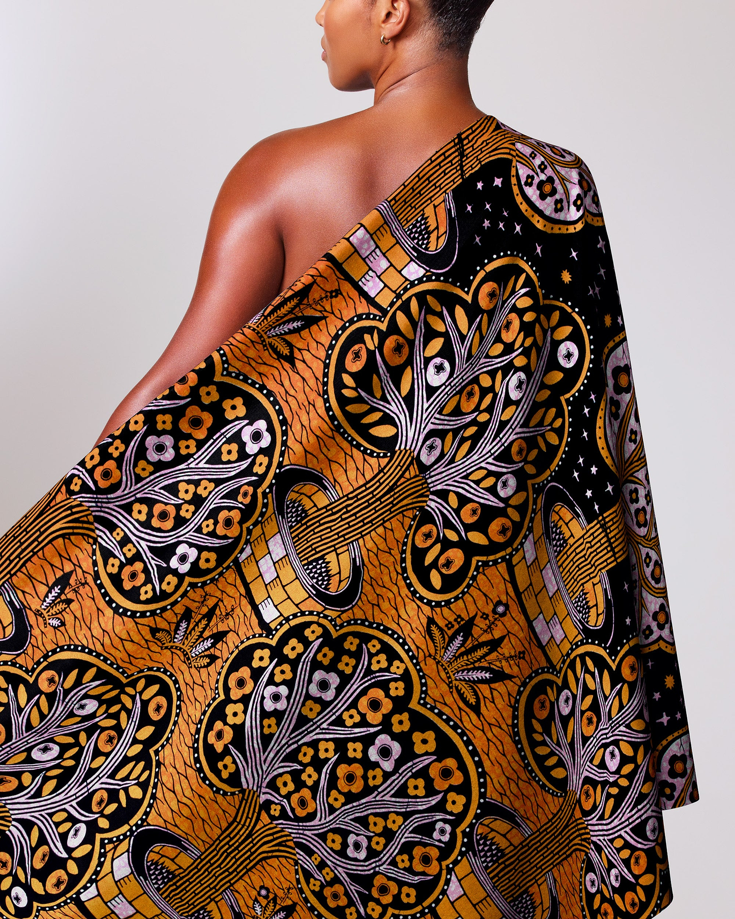 Vibrant orange black patterned fabric wax hollandais vlw5403.001