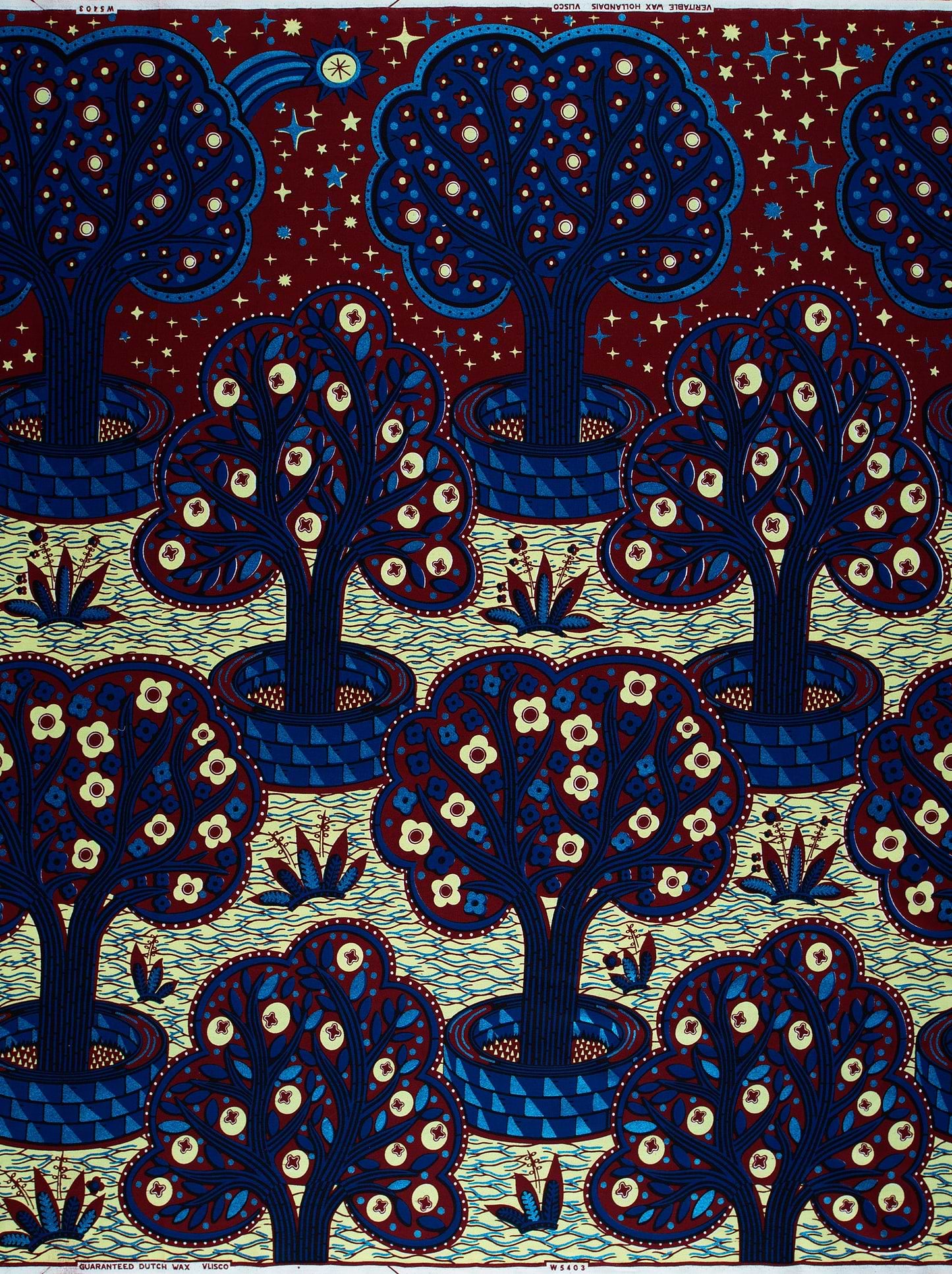 Deep blue burgundy patterned fabric wax hollandais vlw5403.002