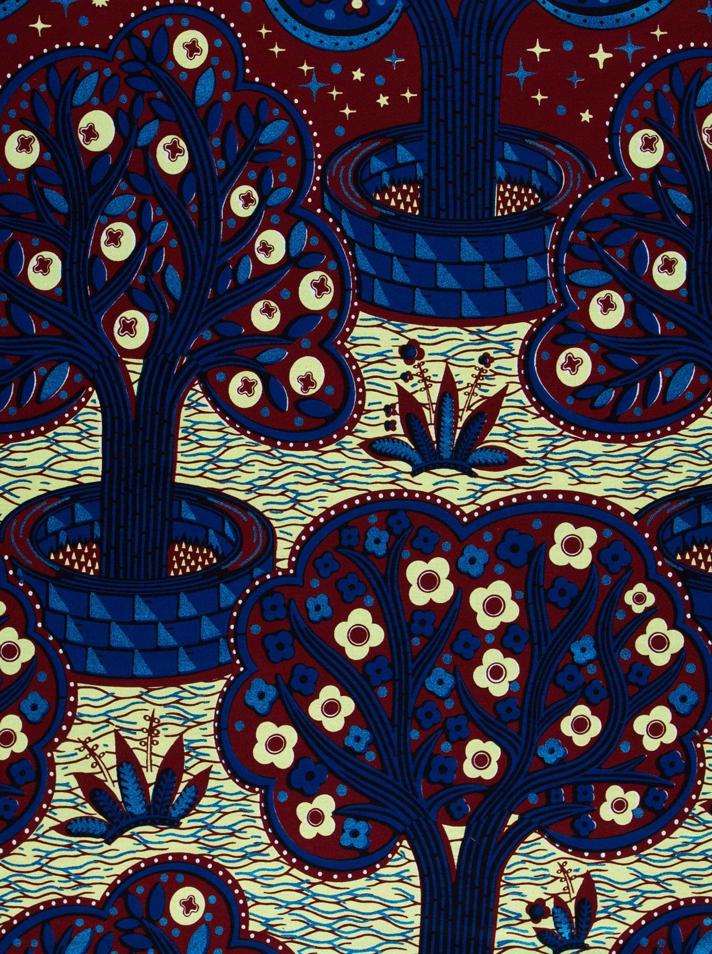 Deep blue maroon patterned fabric wax hollandais vlw5403.002