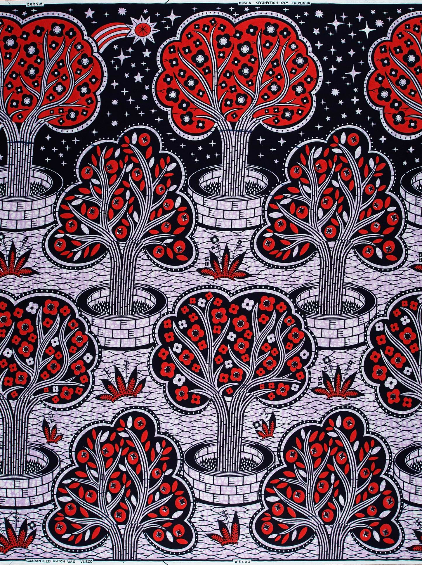 Red black stylized trees white wax hollandais vlw5403.004