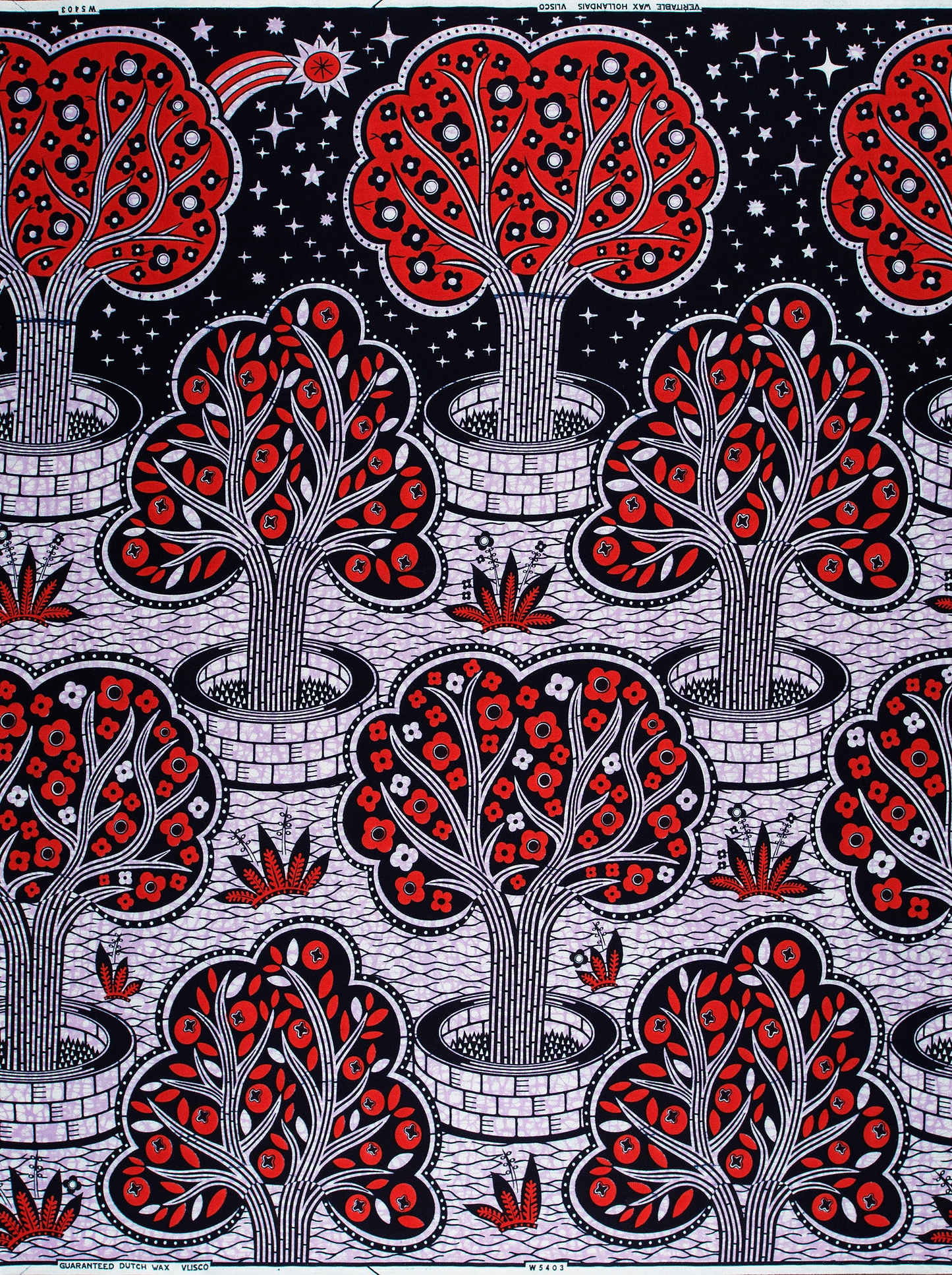 Red black stylized trees white wax hollandais vlw5403.004