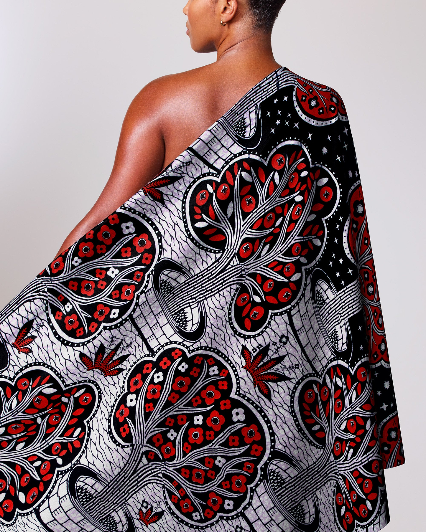 One-shoulder wrap dress bold red wax hollandais vlw5403.004