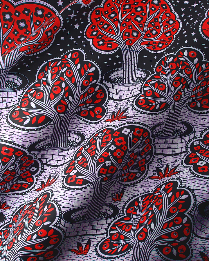 Black fabric pattern stylized red wax hollandais vlw5403.004
