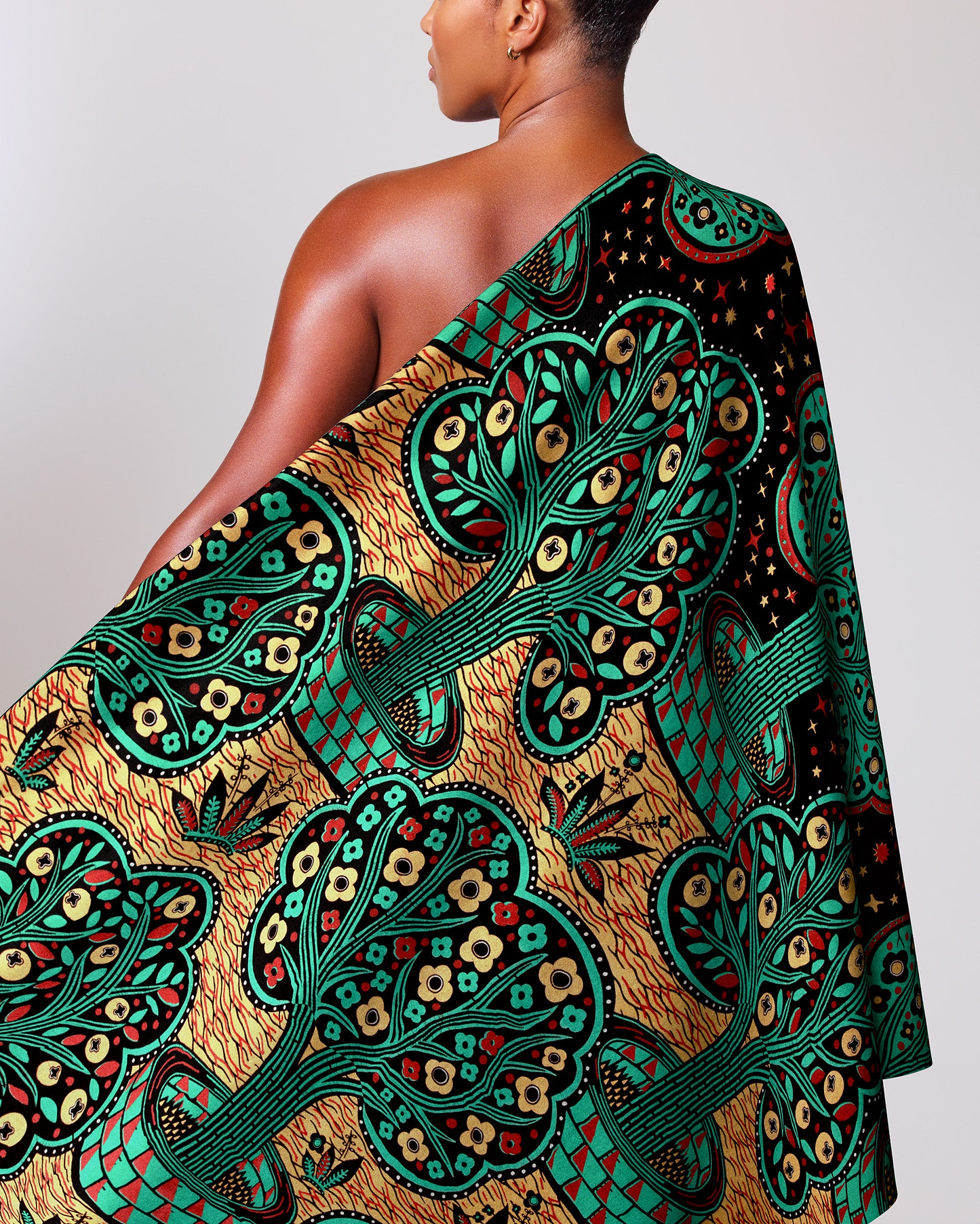 Vibrant one-shoulder wrap dress made wax hollandais vlw5403.007
