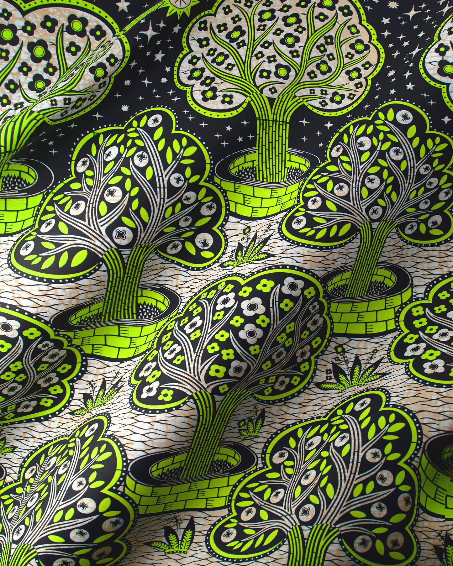 Vibrant lime green stylized trees wax hollandais vlw5403.008