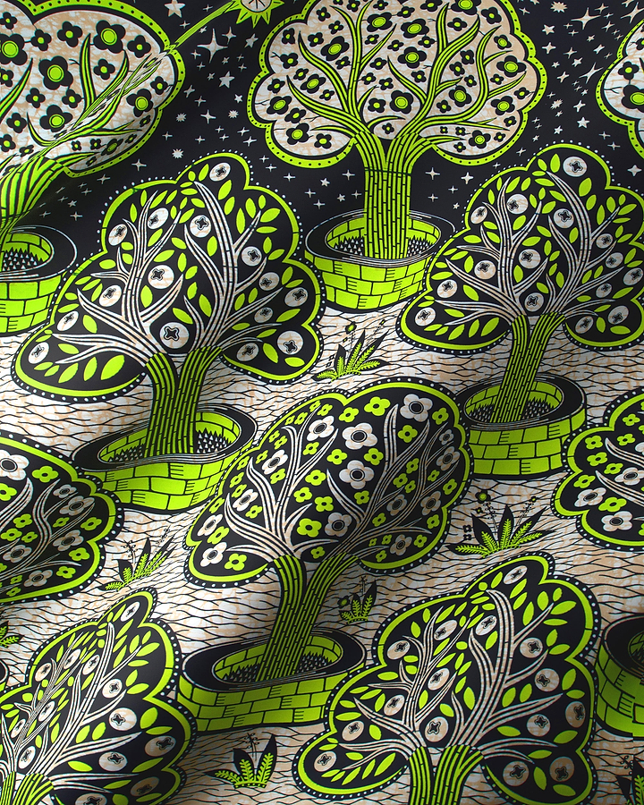 Vibrant lime green stylized trees wax hollandais vlw5403.008