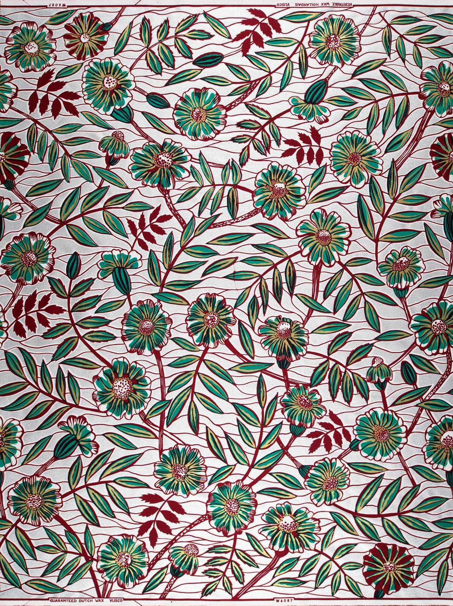Green maroon floral patterned fabric wax glitterglam vlw6087.019