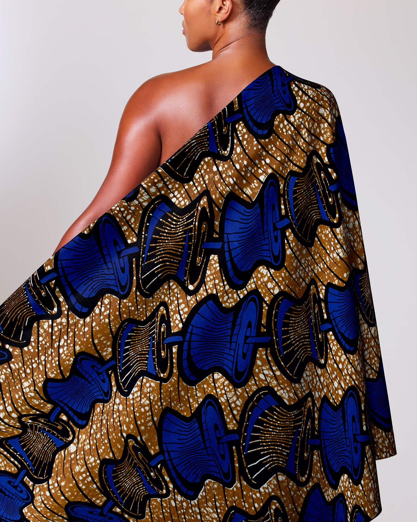 One-shoulder wrap dress bold blue wax hollandais vlw6165.004