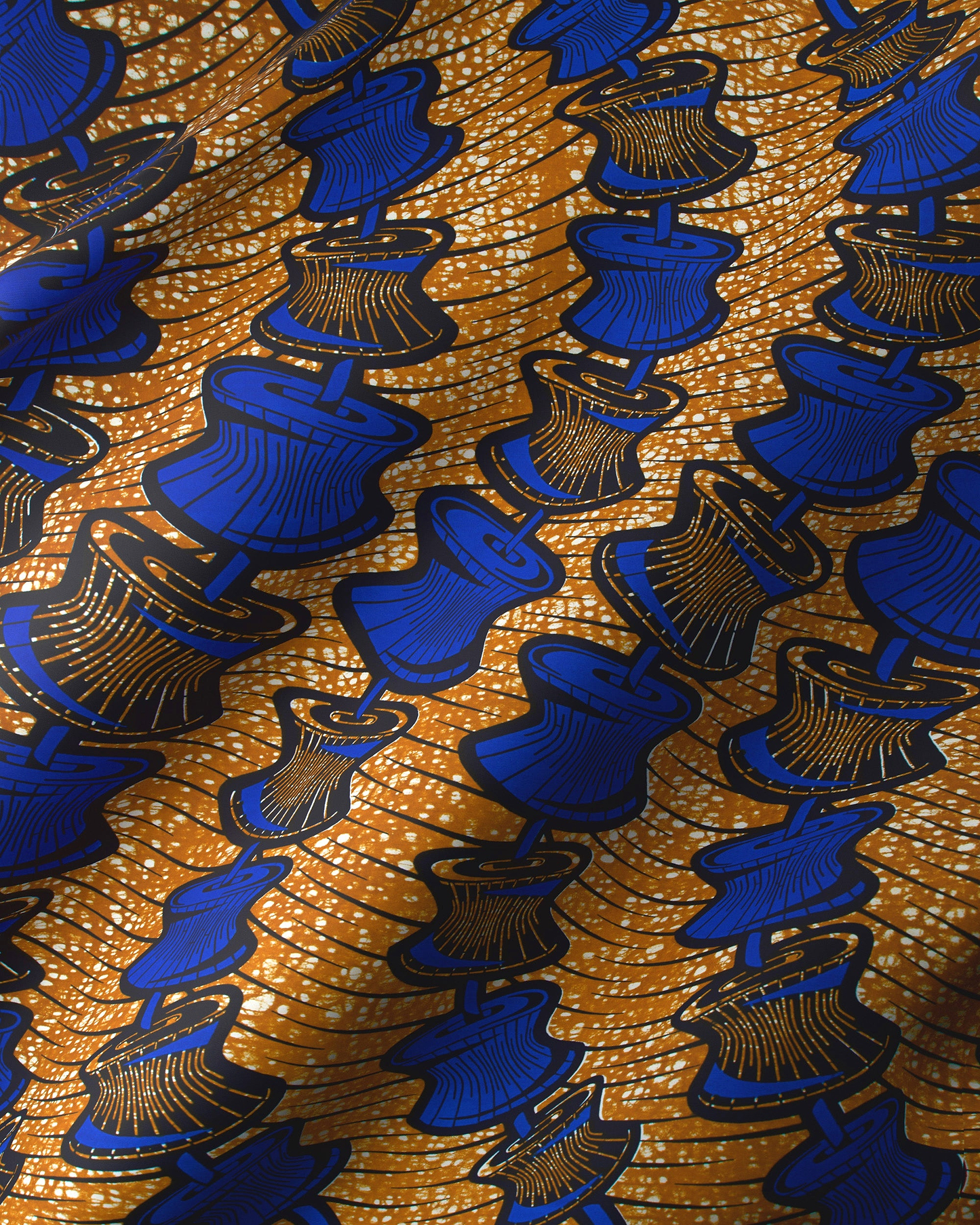 Vibrant blue black patterned fabric wax hollandais vlw6165.004