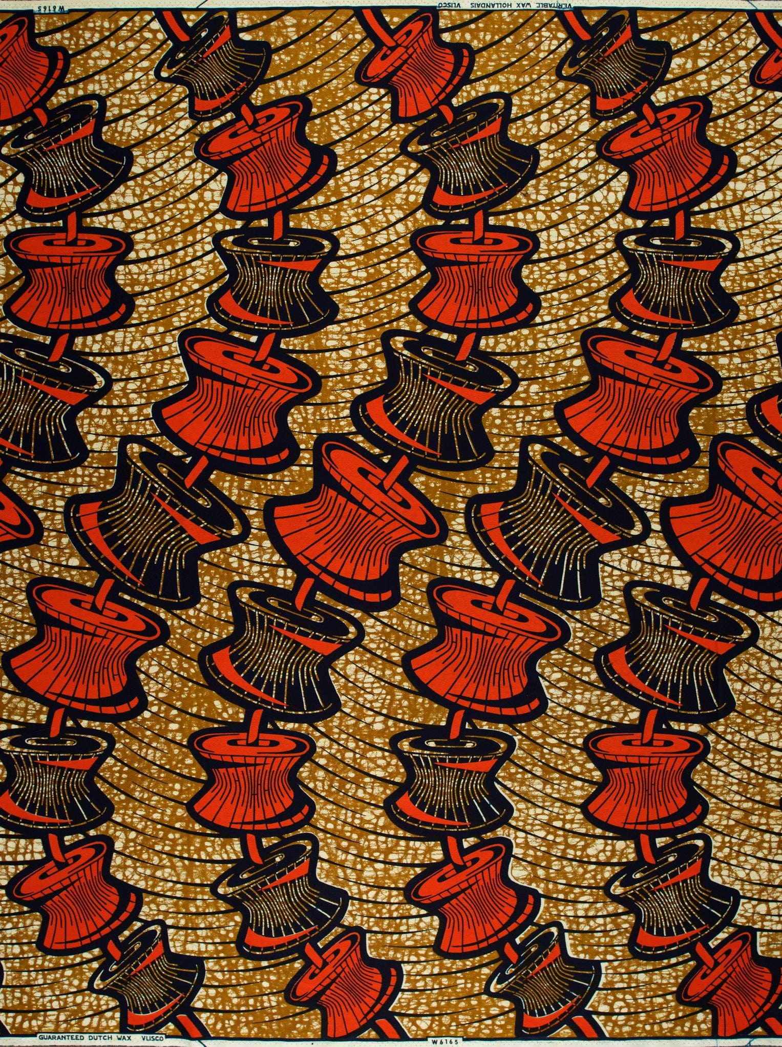 Vibrant red black spool-shaped motifs wax hollandais vlw6165.005