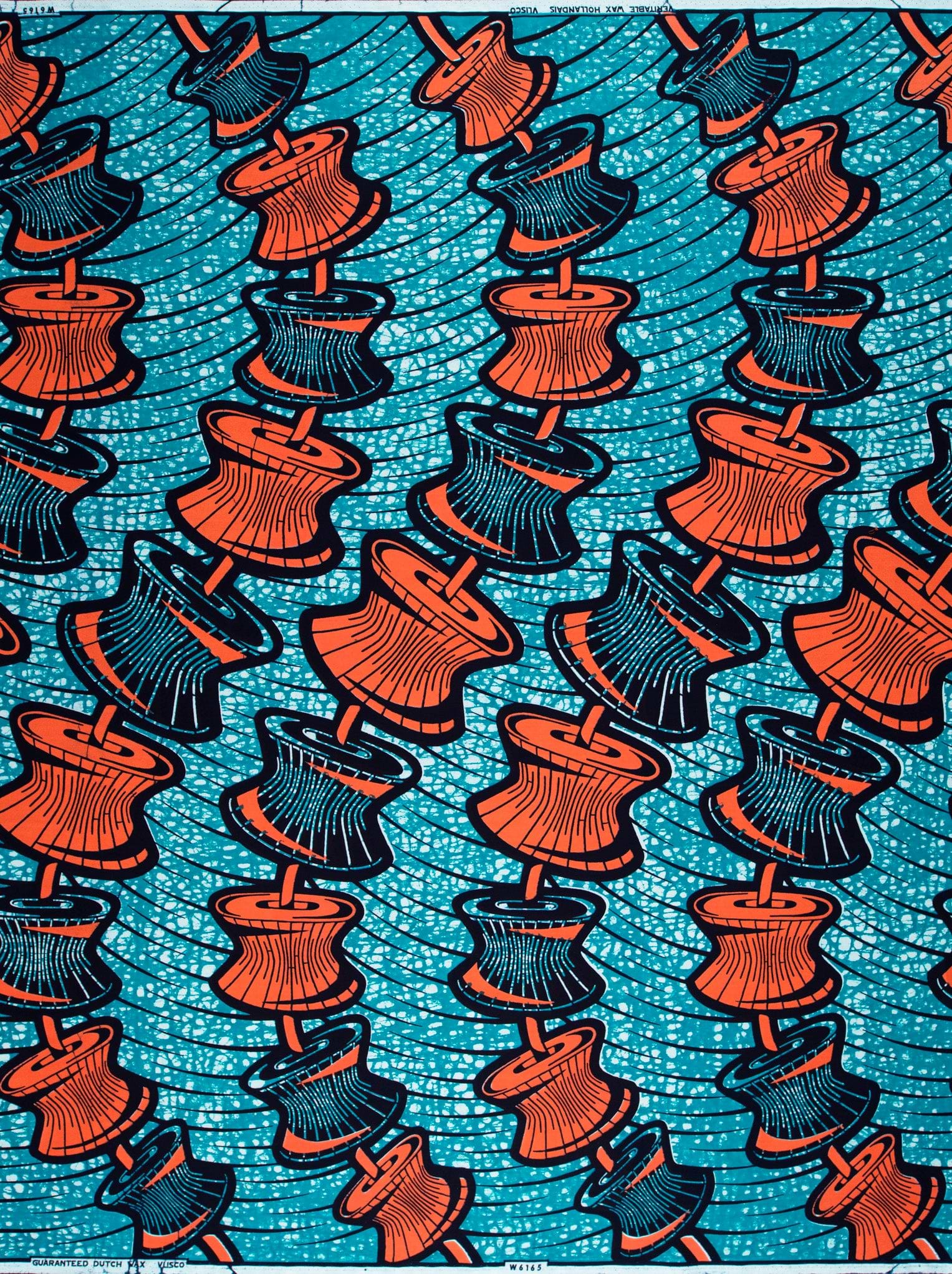 Vibrant orange navy blue spool-shaped wax hollandais vlw6165.006