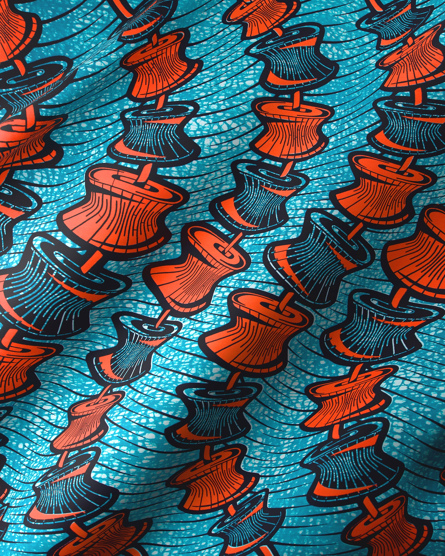 Vibrant orange navy blue patterned wax hollandais vlw6165.006