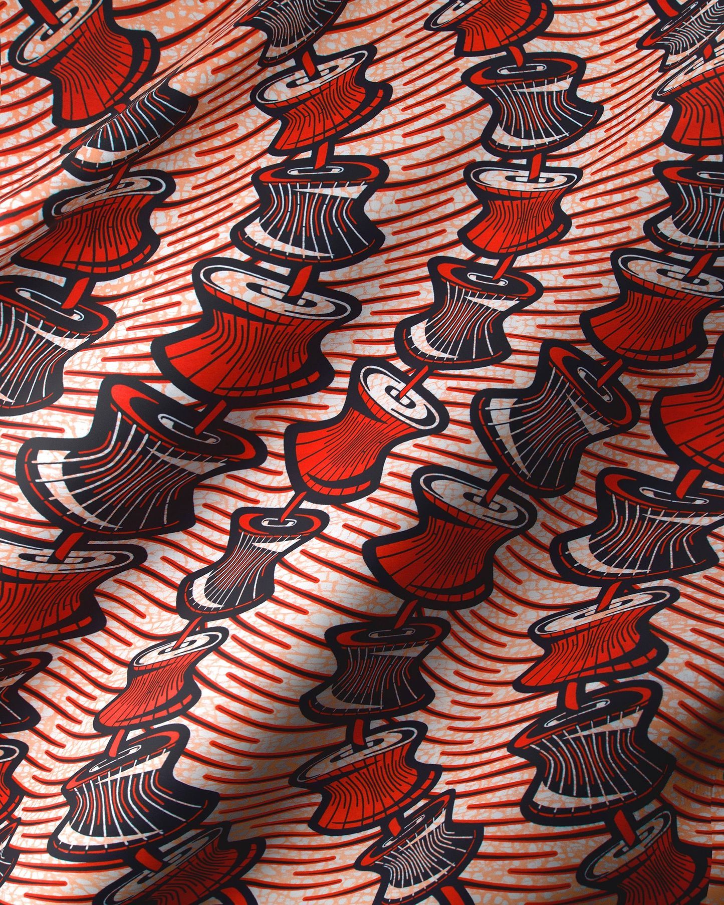 Vibrant red black patterned fabric wax hollandais vlw6165.007