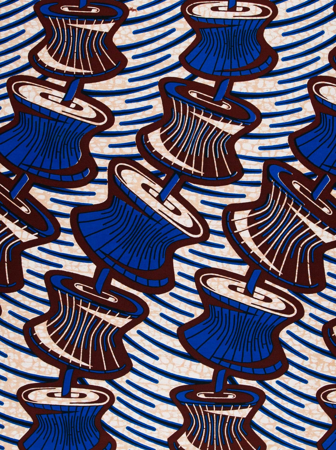 Blue brown spool pattern fabric wax hollandais vlw6165.009